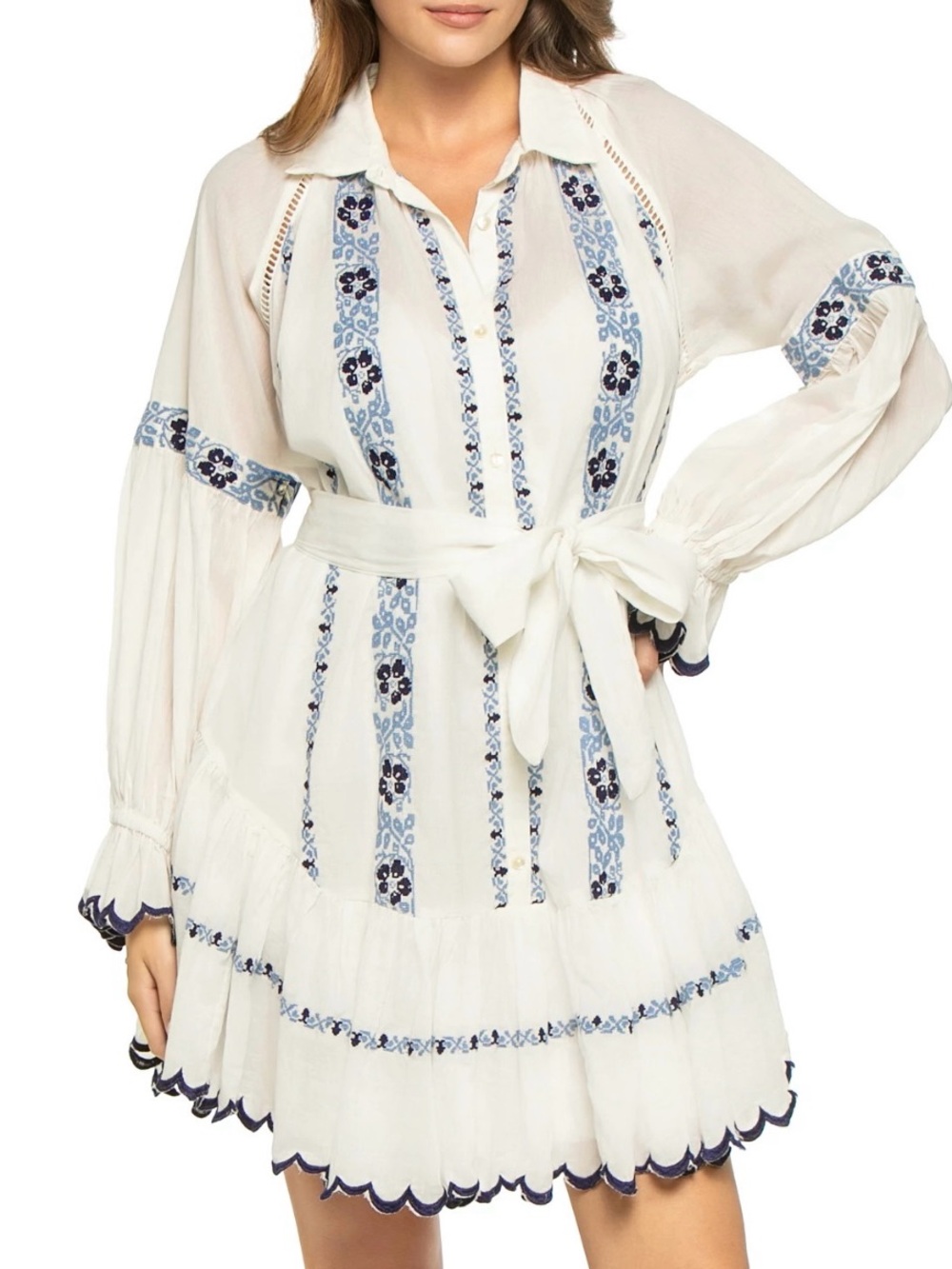 NEW! MISS JUNE
Bellerose Mini Dress White Embroidered Tie-Waist w/Blue Accents